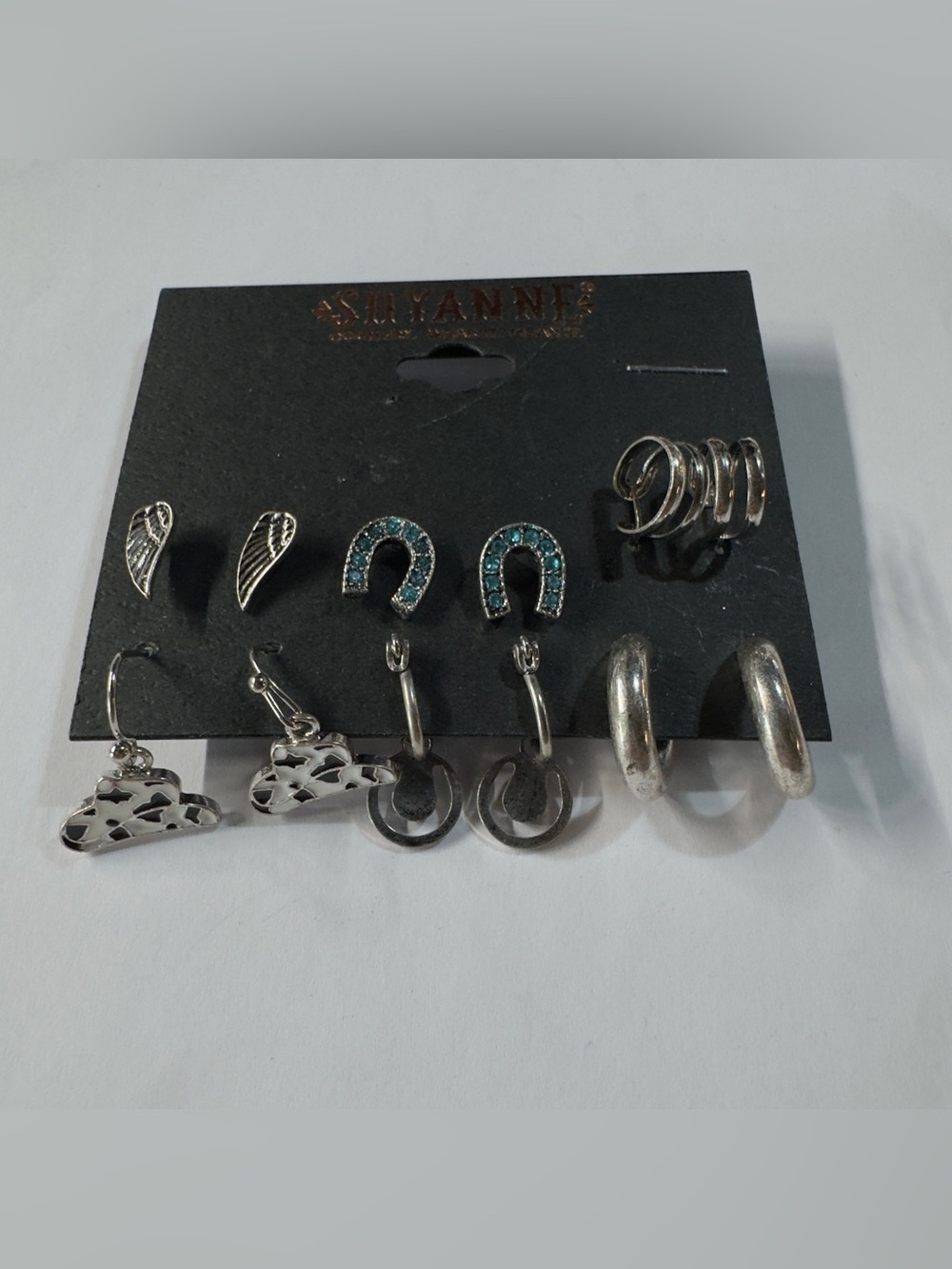 Shyanne Silver-Tone Earring Set with Teal Crystal Horseshoes